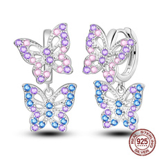multicolorzircon, butterfly, Hoop Earring, butterfly earrings