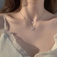 butterfly, clavicle  chain, DIAMOND, Jewelry
