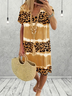 short sleeve dress, leopard print, Dress, Leopard