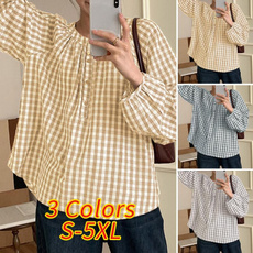 blouse, plaid shirt, Plus Size, long sleeve blouse