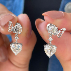 Cubic Zirconia, butterfly, butterfly earrings, Heart