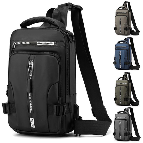 FASNAHOK Umhängetasche Für Herren – Wasserabweisender Nylon Sling Rucksack, 34x17 Cm, Leicht, Mit Kopfhörerloch
