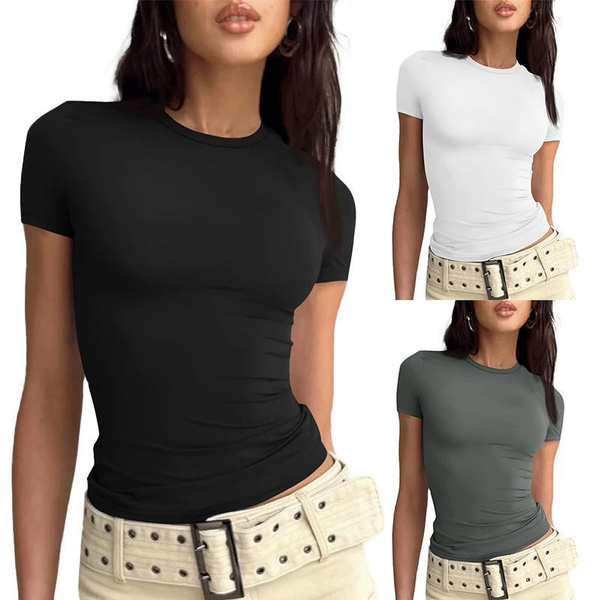 Women's Slim Short Sleeve Tops, Summer Sexy Fit Women's T Shirt Round ...