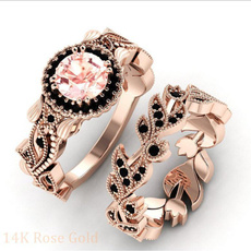 Engagement Wedding Ring Set, wedding ring, gold, Black Diamond