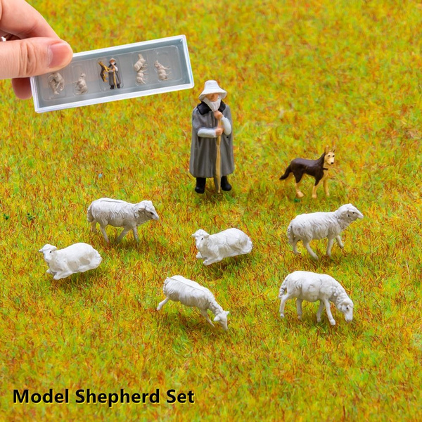 1:87 Simulation Model Shepherd Plus Model Sheep Set Miniature Painted ...