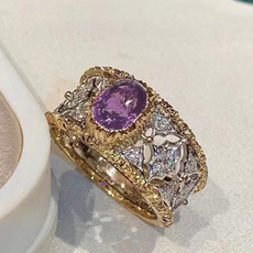 Cubic Zirconia, twotonering, Women Ring, amethyst
