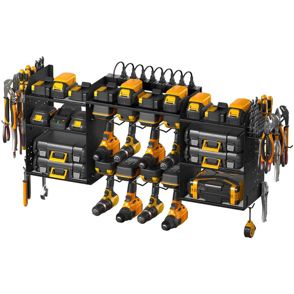 Tools Rack Movable Black Tools Organizer Wall Mount Charging Station, Power Tool Battery ...