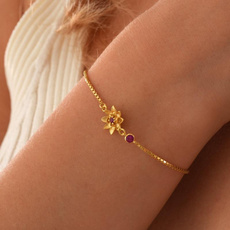 Charm Bracelet, Crystal Bracelet, Flowers, gold bracelet