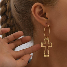 minimalist, crossearring, 18k gold, Dangle Earring