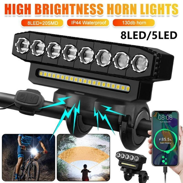 Upgrade Bright Bike Light 6Modes With 130dB Horn Bicycle Front Light ...