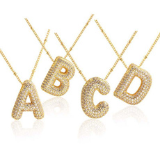 Necklace, bubbleletternecklace, Fashion, goldinitialnecklace