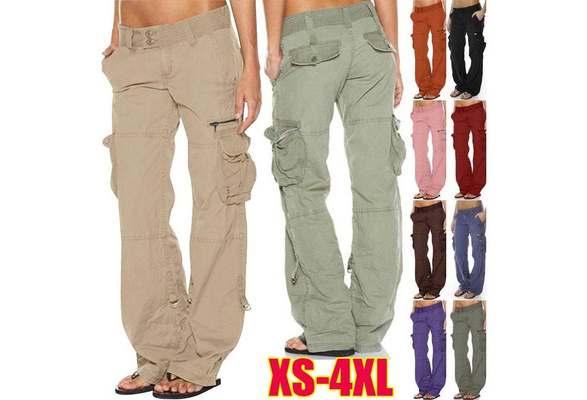 New Fashion Women's Cargo Long Pants High Wide Waist Cargo