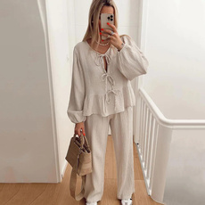 trousers, Fashion, solidcolortop, Long Sleeve