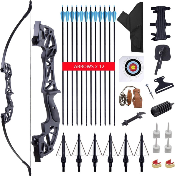 BZT Recurve Bow and Arrow for Adults 12 Carbon Arrows Hunting Bow Set