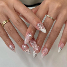 pink, Heart, Flowers, nail tips