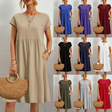 Summer, dressesforwomen, cottonlinen, Necks