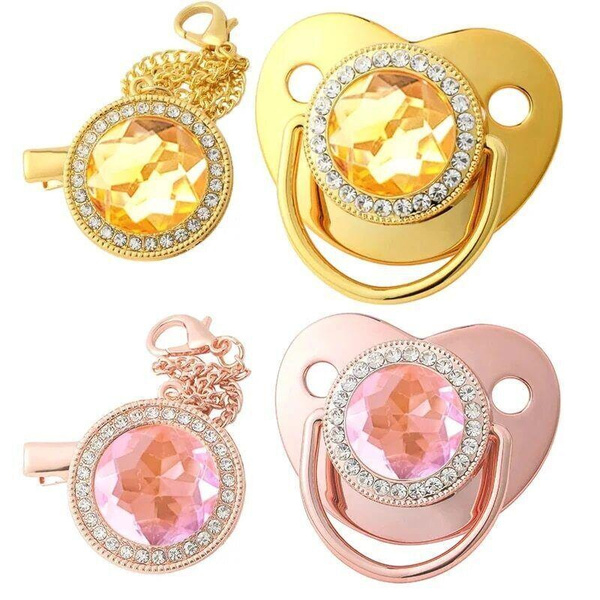 1/5 Set Pacifier Clips Baby Girl, Rhinestone Baby Pacifier, Curved ...
