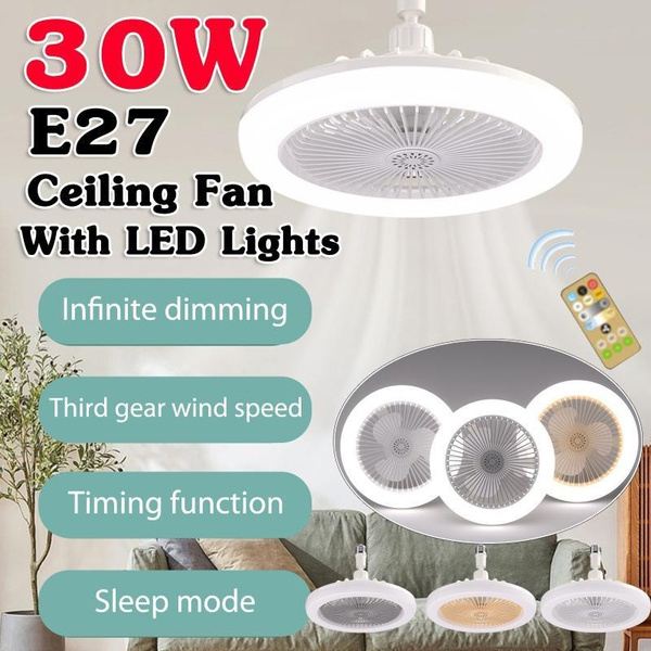 1Pack 30W Ceiling Fan with Lamp E27 Converter Base Silent Cooling Fan ...