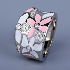 Cubic Zirconia, Flowers, Women Ring, 925 silver rings
