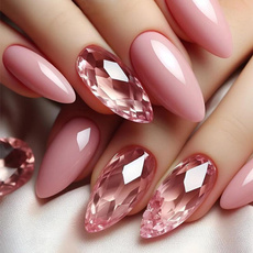 frenchcrystalfakenail, pink, Almonds, art