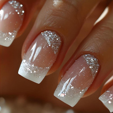 sparklingwhiteedgefalsenail, Beauty, blackgradientfakenail, sparklinggoldtinfoilballetnail