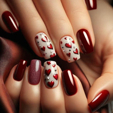 romanticroseflowersalmondfalsenail, Heart, Head, valentinesdaypressonnailstip