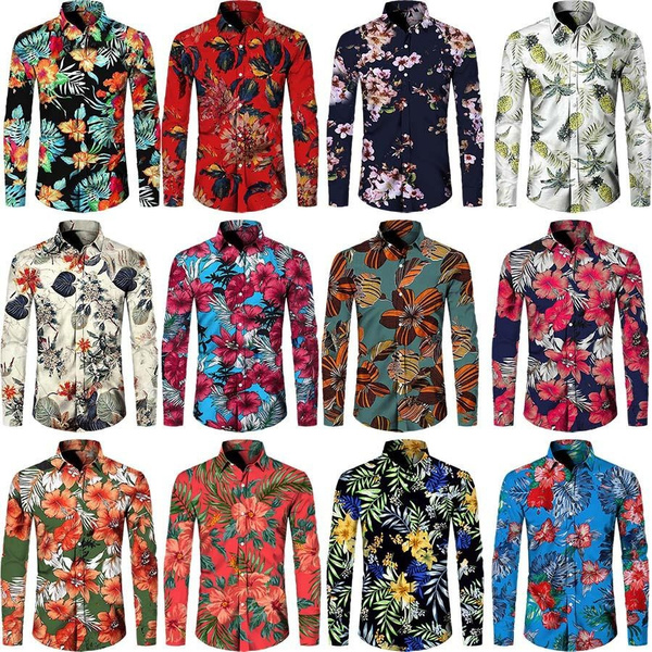 TUNEVUSE Men's Short Sleeve Floral Hawaiian Shirt - 100% Cotton Button-Down, Casual Vacation Shirt, Navy