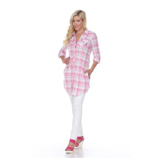 pink, white, plaid, tunic