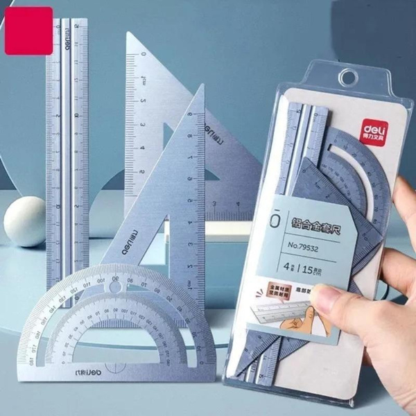 Small Metal Ruller 4 in 1 Metal Ruler Stationery Set Aluminum Alloy Multifunctional ...