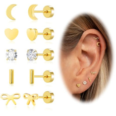 Heart, jewelleryset, gold, Stud Earring