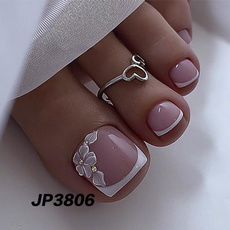 inssimplefalsetoenail, whitefrenchfaketoenailswithdiamond, Beauty, shiny3ddimaondflowersfalsetoenail