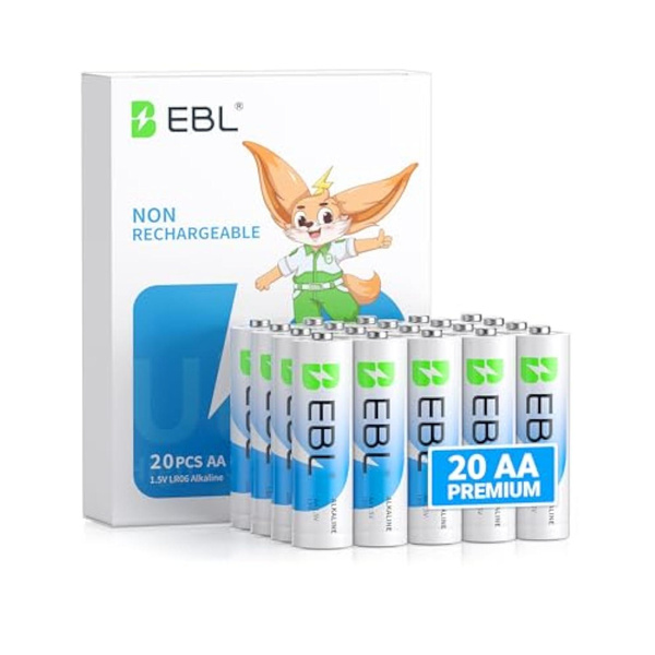 EBL AA Batteries 20 Pack 1.5V Alkaline Double A Batteries, Long-Lasting ...