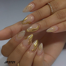 golden, goldenfrenchshortalmondfalsenail, art, artflowerlongalmondfalsenail