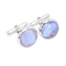 roundbluemoonstonecufflink, Sterling, Moonstone, Cuff Links