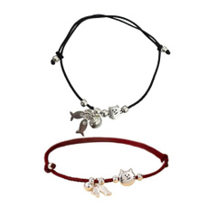 Jewelry, fish, alloycharmblackredstringbracelet, Bracelet