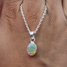 gemstonependantnecklace, Jewelry, opalpendantnecklace, 925sterlingsilverpendant