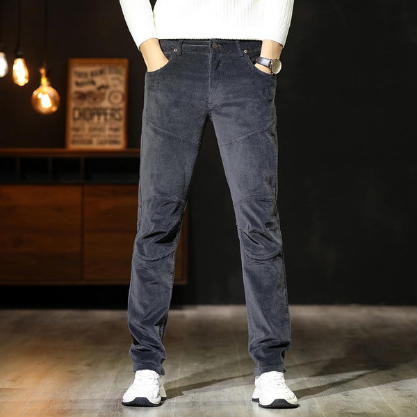 Men's Corduroy Cargo Pants with Gray Contrast Panels, Relaxed Fit ...