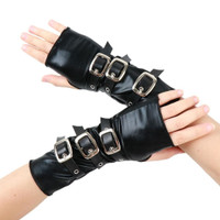 Punk PU Leather Fingerless Gloves with Metal Clasp Fashion Cosplay Costume Props — image 2 of 11
