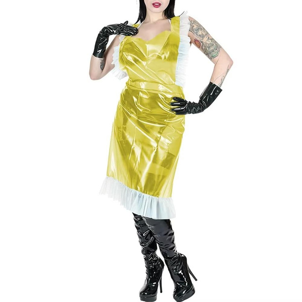 Sexy Plastic Clear PVC Apron Erotic Backless Cross Ruffles French Maid ...