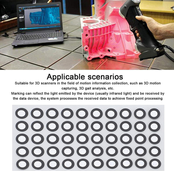 200 3D-Scan-Marker – 12 Mm Innen-Ø, 19 Mm Außen-Ø – Selbstklebend, Hochreflektierend – Für Präzises Tracking & Reverse Engineering