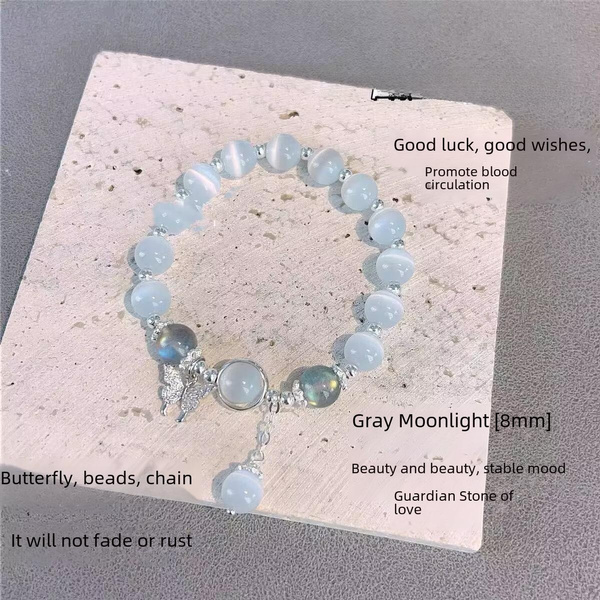 Moonstone Butterfly Bracelet for Women | Grey Moonstone Beaded Charm Bracelet | Dainty Boho Student Jewelry