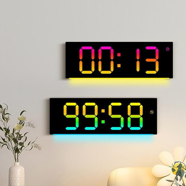 Modern LED Wall Clock with Large Display and Ambient Light for Living ...