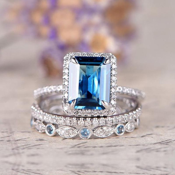 Luxury 3Pcs Set Blue Cubic Zirconia Rings for Women Newly Designed ...